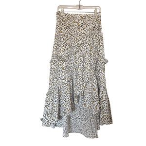 NWOT Calista Maxi Skirt Waterfall Tiered Ruffle Detail Animal Print Size Small